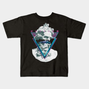 Vaporwave Poseiden Statue Bust Retro 80s King Of The Sea Art Kids T-Shirt